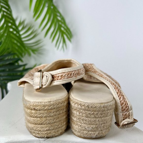 Vintage Beige Woven Boho Beachy Open Toe Chunky Platform Sandals / Size: 7 - Picture 3 of 5